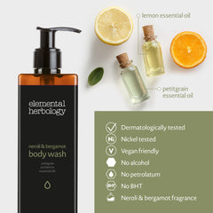 Elemental Herbology "Néroli & Bergamote" Gel Douche Flacon Rechargeable (480 ml) - Pack de 18