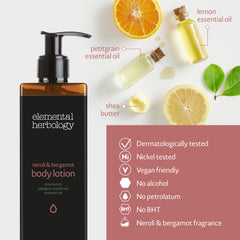 Elemental Herbology "Néroli & Bergamote" Lotion pour le Corps avec Pompe Verrouillée (480 ml) - Pack de 18