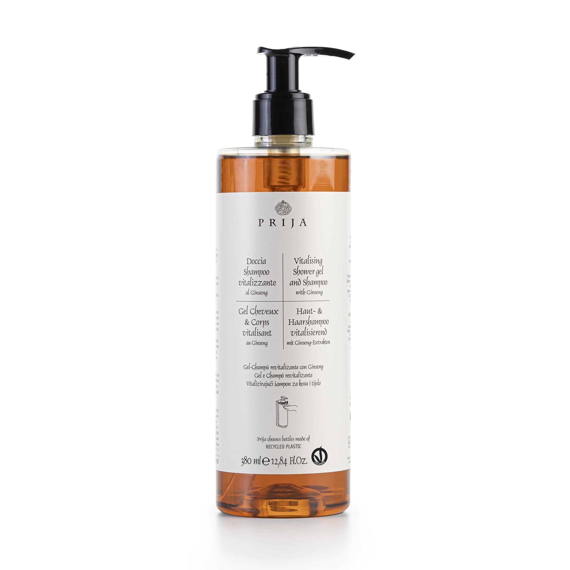Prija Vitalising Shower Gel And Shampoo With Locked Pump VEGANOK Certified (380 ml) - 18Pack